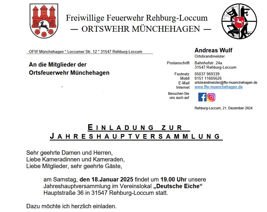 Mehr über den Artikel erfahren Einladung zu Jahreshauptversammlung